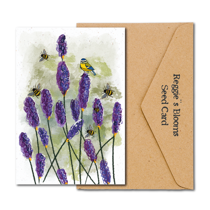 LAVENDER BIRDS AND BEES WiLDFLOWER PLANTABLE SEED GREETING CARD