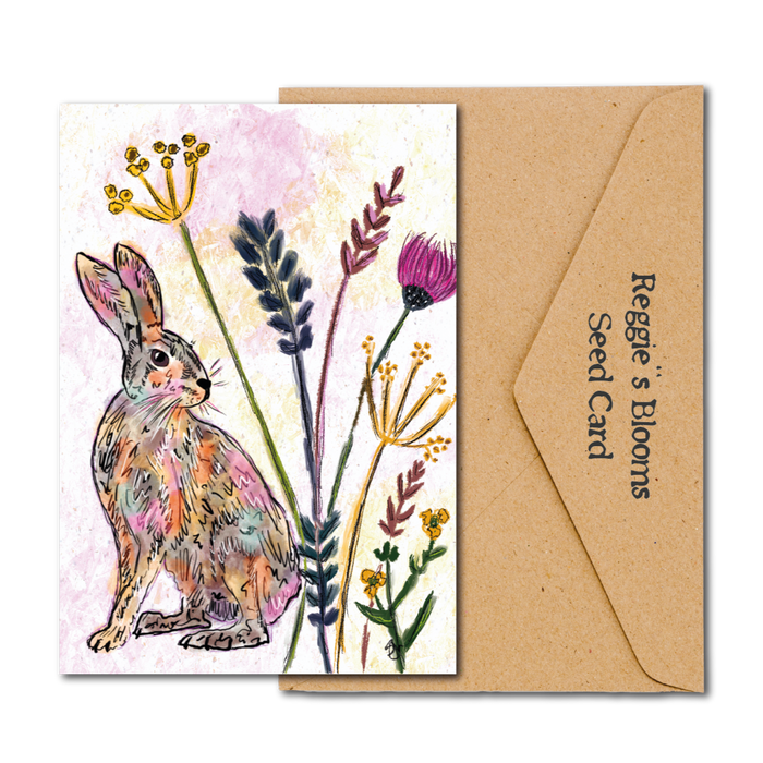 COLOURFUL HARE WiLDFLOWER PLANTABLE SEED GREETING CARD