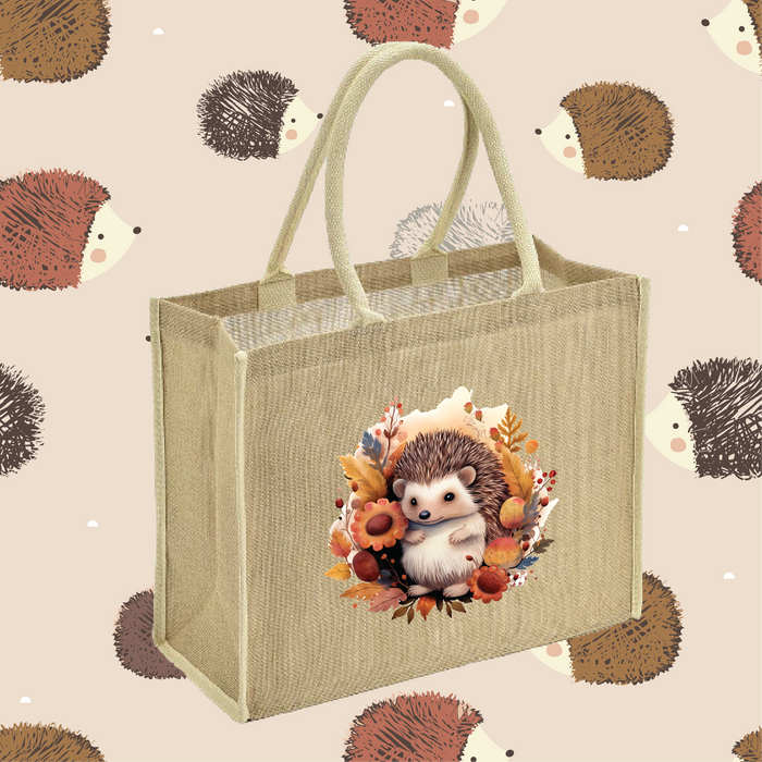 Hedgehogs and Wildflowers Jute Bag
