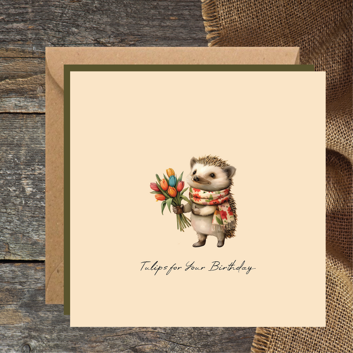 Tulips Hedgehog Greetings Card