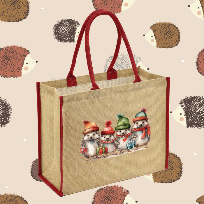 Hedgehogs and Presents Jute Bag