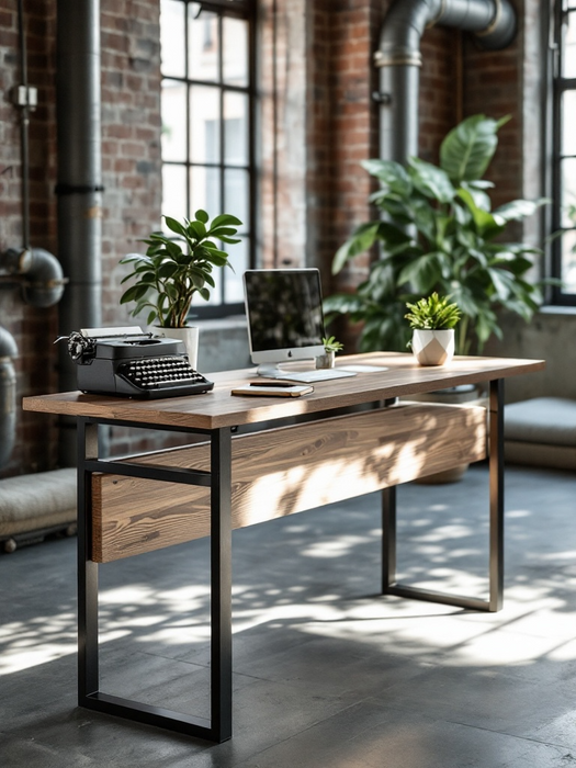 Reclaimed Rustic Scaffold Board Desk on Steel Tube Legs