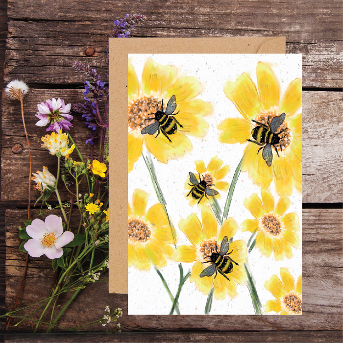 YELLOW FLOWERS AND BEES WiLDFLOWER PLANTABLE SEED GREETING CARD