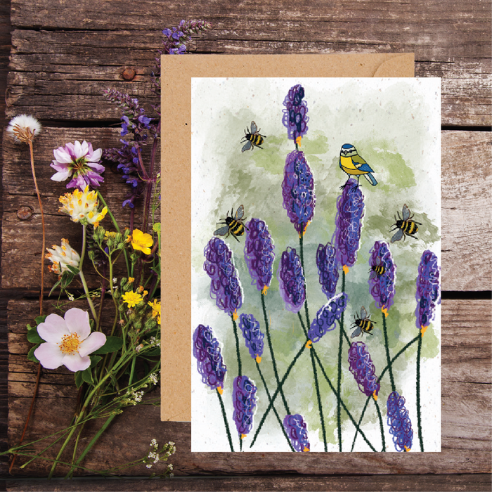 LAVENDER BIRDS AND BEES WiLDFLOWER PLANTABLE SEED GREETING CARD