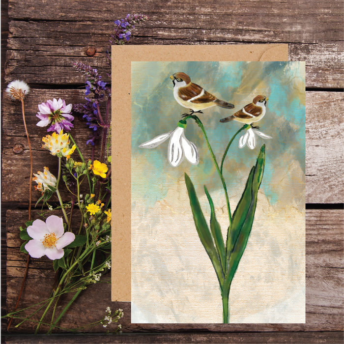 SNOWDROP AND SPARROW PLANTABLE SEED GREETING CARD