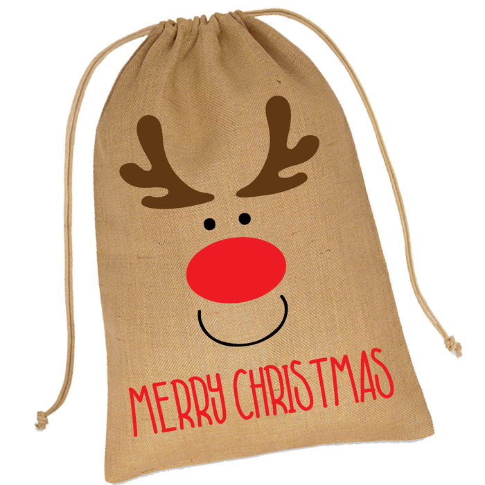 Smiling Reindeer Santa Sack