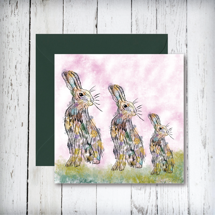 Triple Hare Greetings Card