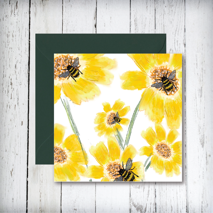 Sunflower and Bees Greetings Card