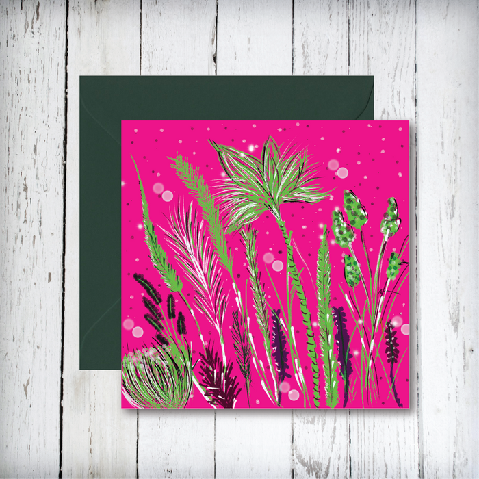 Pink and Lime Foral Art Greetings Card