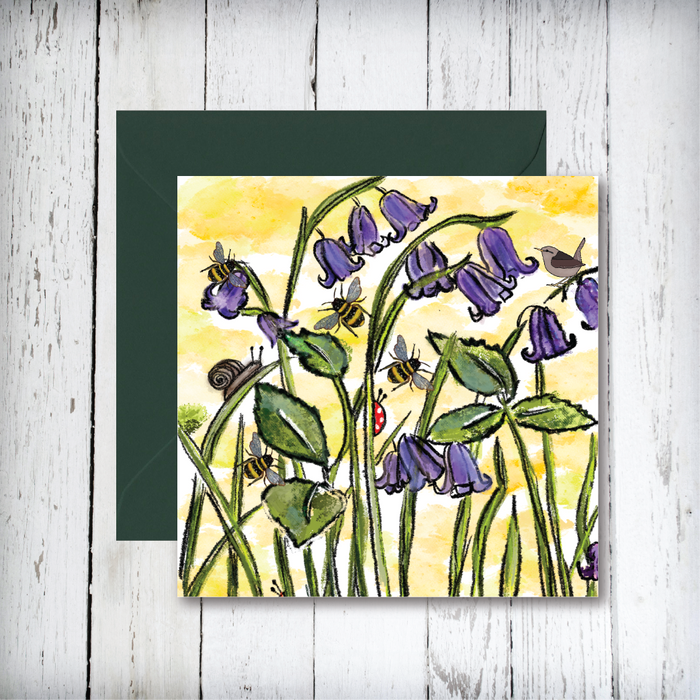 Blue Bells and Blue Tit Art Greetings Card