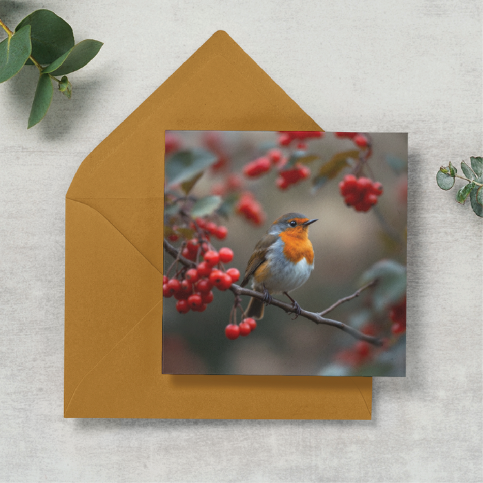 Robin and a branch with berries Greeting Cards