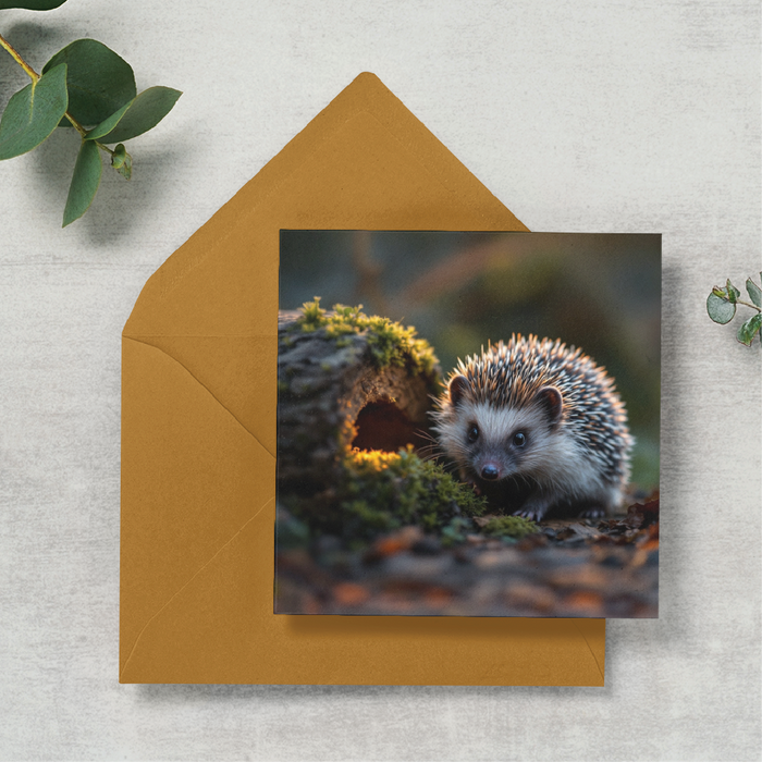 Hedgehog with a log at dusk