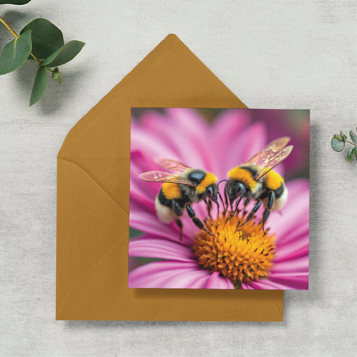 Pair of Bumble Bees on Pink Flower