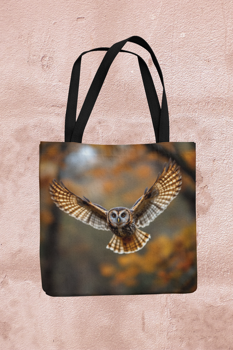 Tawny Owl in Flight Handmade Organic Linen Tote Bag