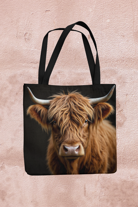 Highland Cow Portrait Handmade Organic Linen Tote Bag