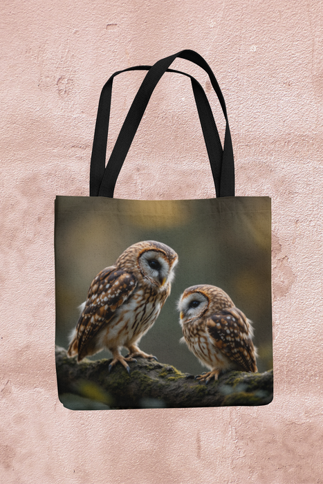 Owls Portrait Handmade Organic Tote Bag