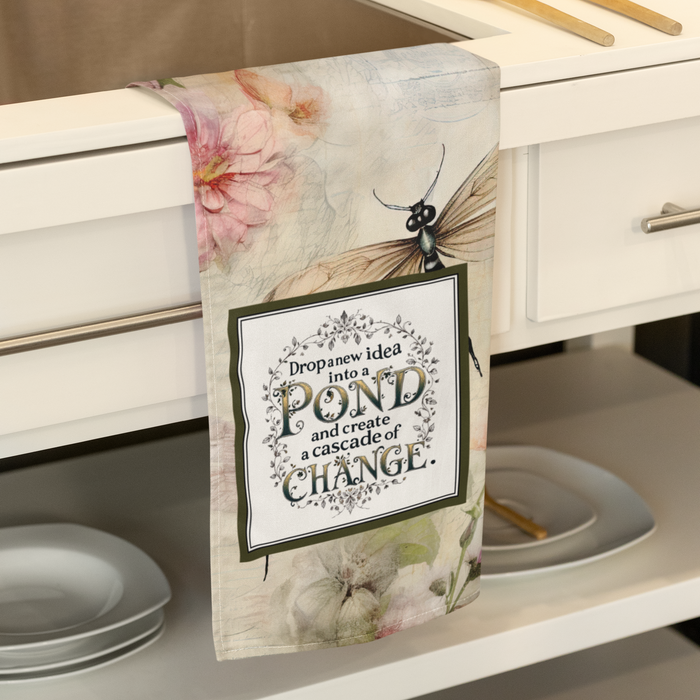 Drop a new Idea into a pond and create a cascade of change Tea Towel