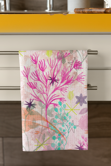 Pink Coral Abstract Tea Towel