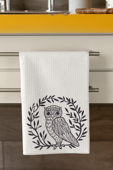 Owl Illustration in a Laurel Wreath