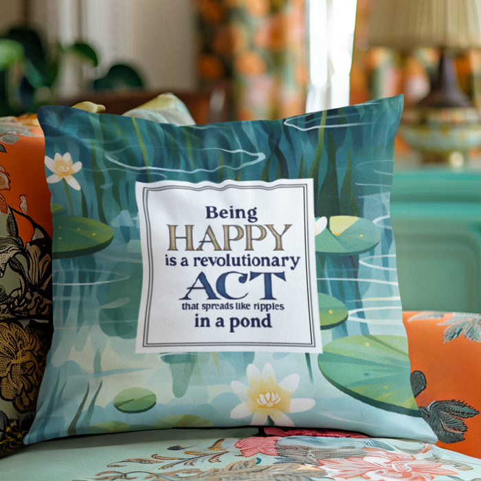 Being Happy is a revolutionary act that spreads like ripples in a pond cushion