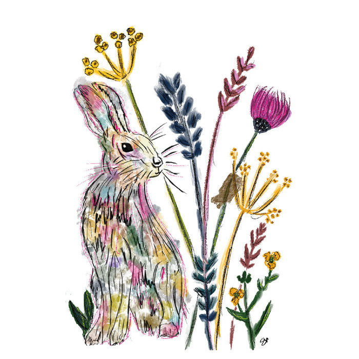 COLOURFUL HARE WiLDFLOWER PLANTABLE SEED GREETING CARD