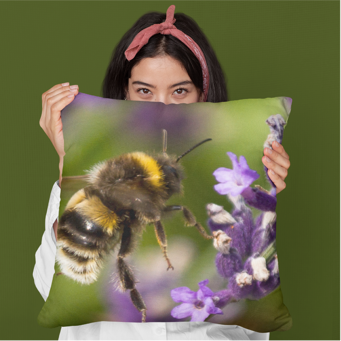 Bee about to touchdown on lavender flowers Cushion