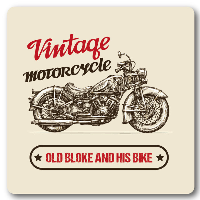 Vintage, old bloke and his bike Motorbike Coaster
