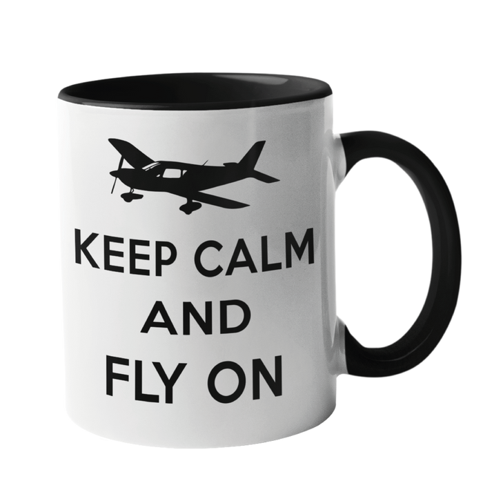 Keep calm and fly on Pilot Humour mug