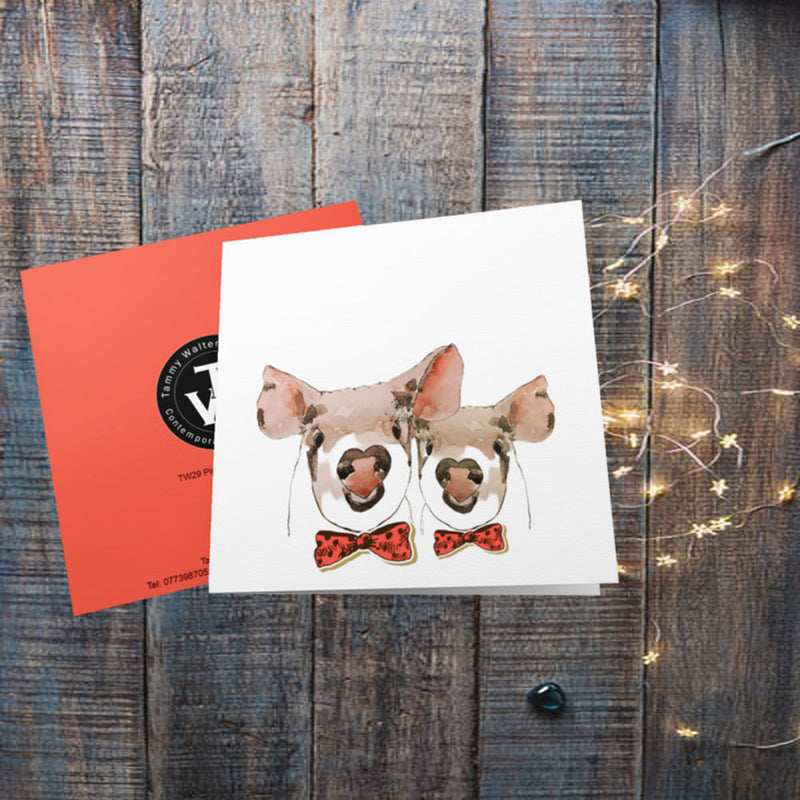 Pigs in Red Bows Greeting Card