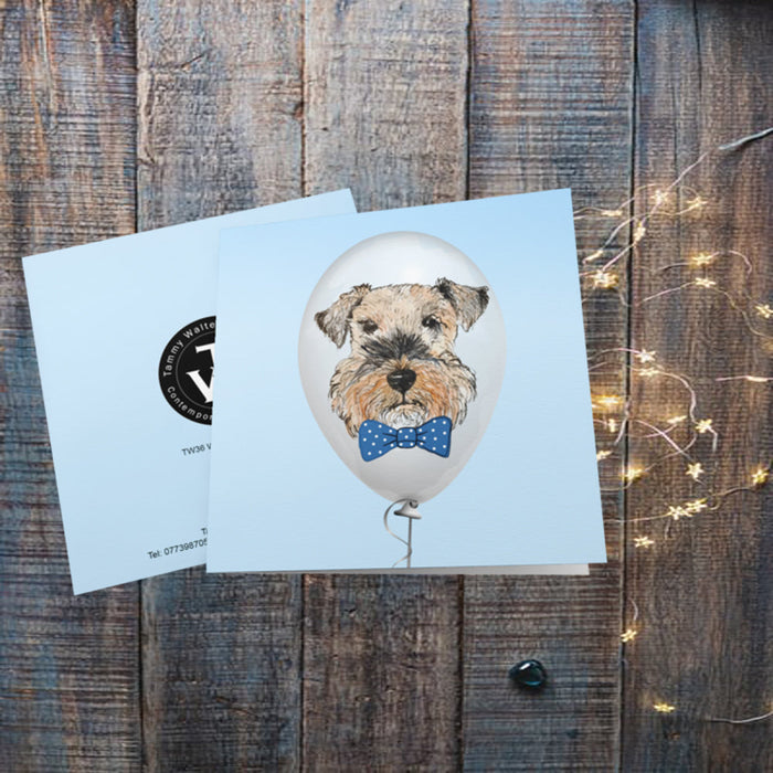 Welsh Terrier with blue bow Greetings Card