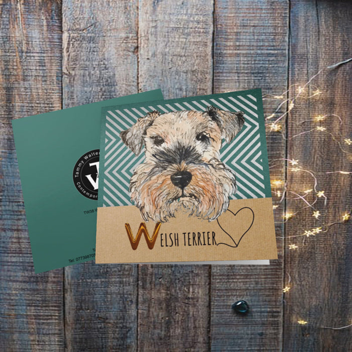 Welsh Terrier Vintage Stripe Greetings Card