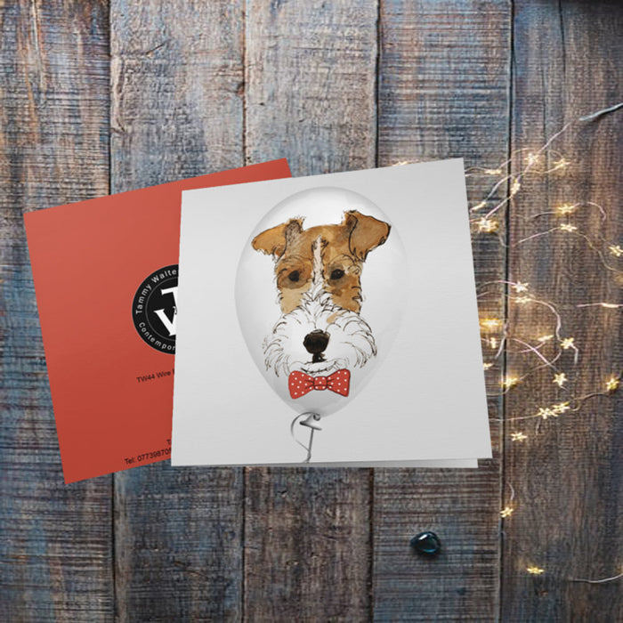 Wire Fox Terrier Red Bow Tie Greetings Card