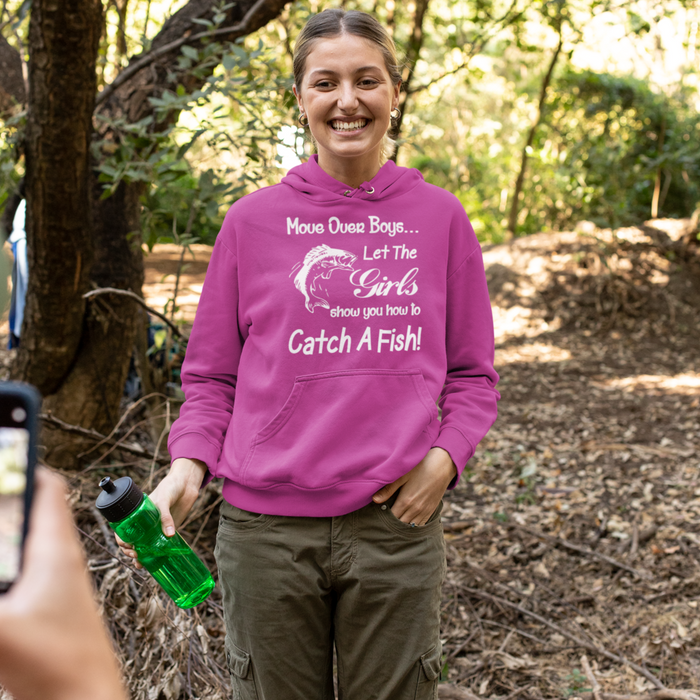 Move over boys, let the girls show you how to catch a fish.  Fishing Humour Hoodie