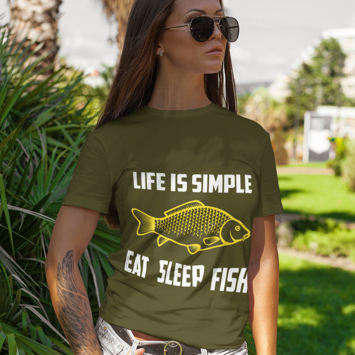 Life is Simple, Eat Sleep Fish, Fishing Humour T-shirt